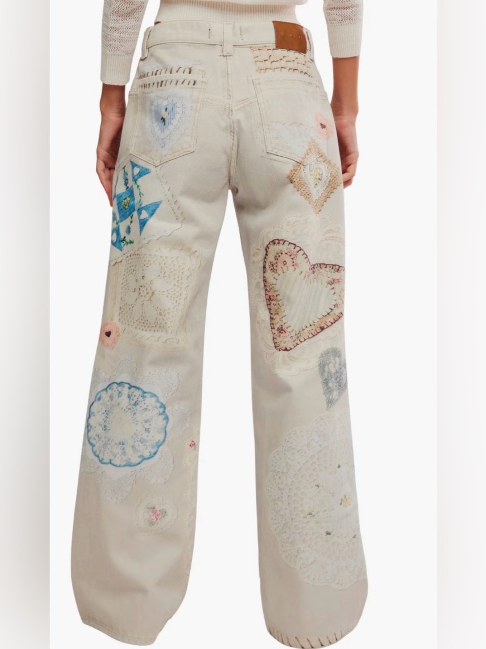 Free People We The Free Printed Straight Leg Jeans in Heirloom Ivory Size 27 NWT - Picture 13 of 13